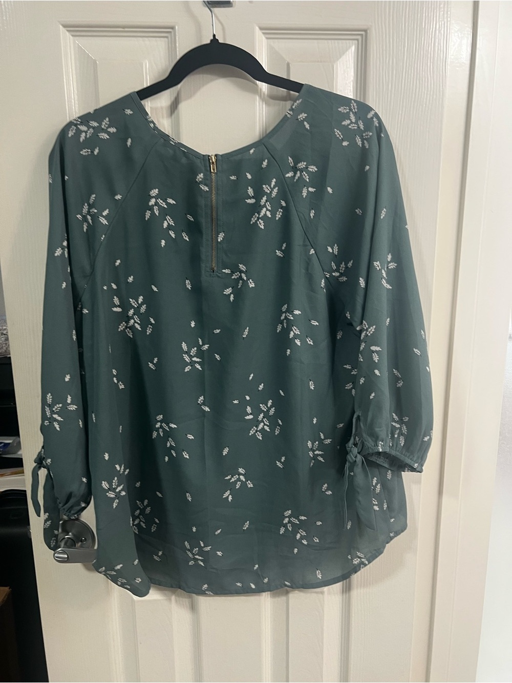 Papermoon Sage Green Floral Tie-Sleeve Blouse with Back Zip